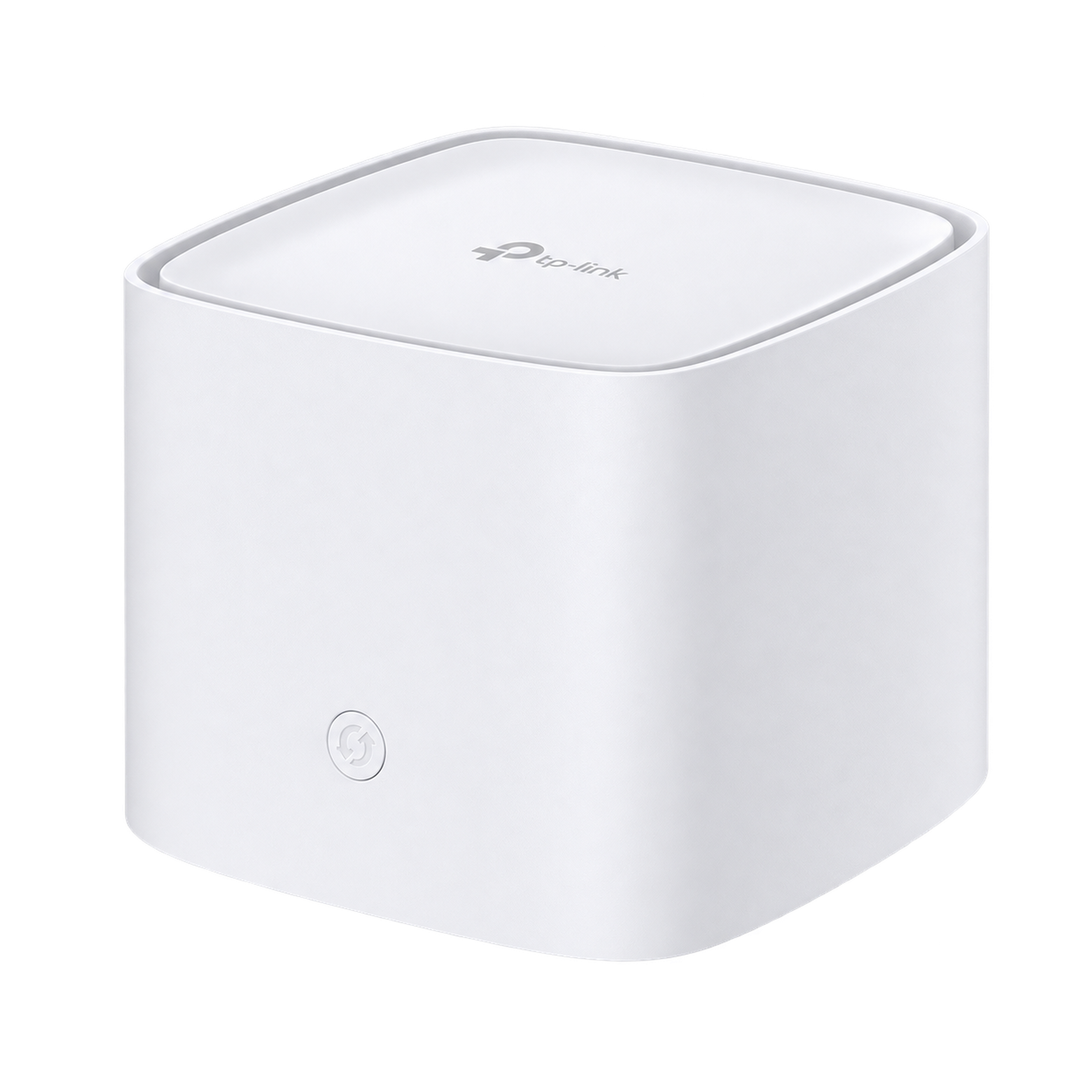 Biely Wi-Fi router s minimalistickým dizajnom a logom na vrchu.