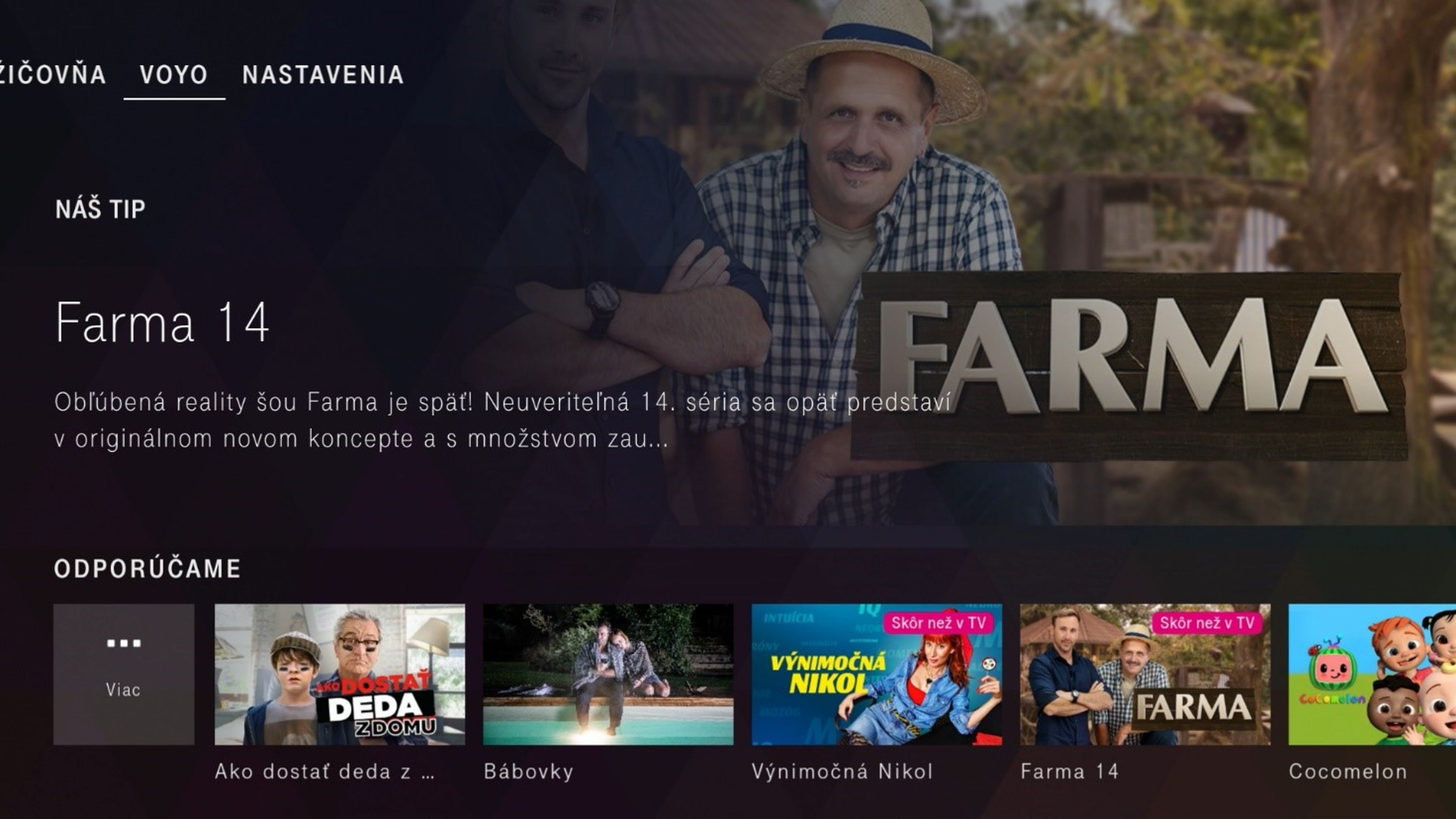 Obrazovka zobrazenia voyo v magioGO menu