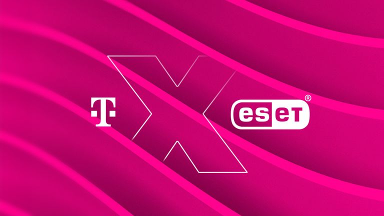 Logá T a ESET na magentovom pozadí