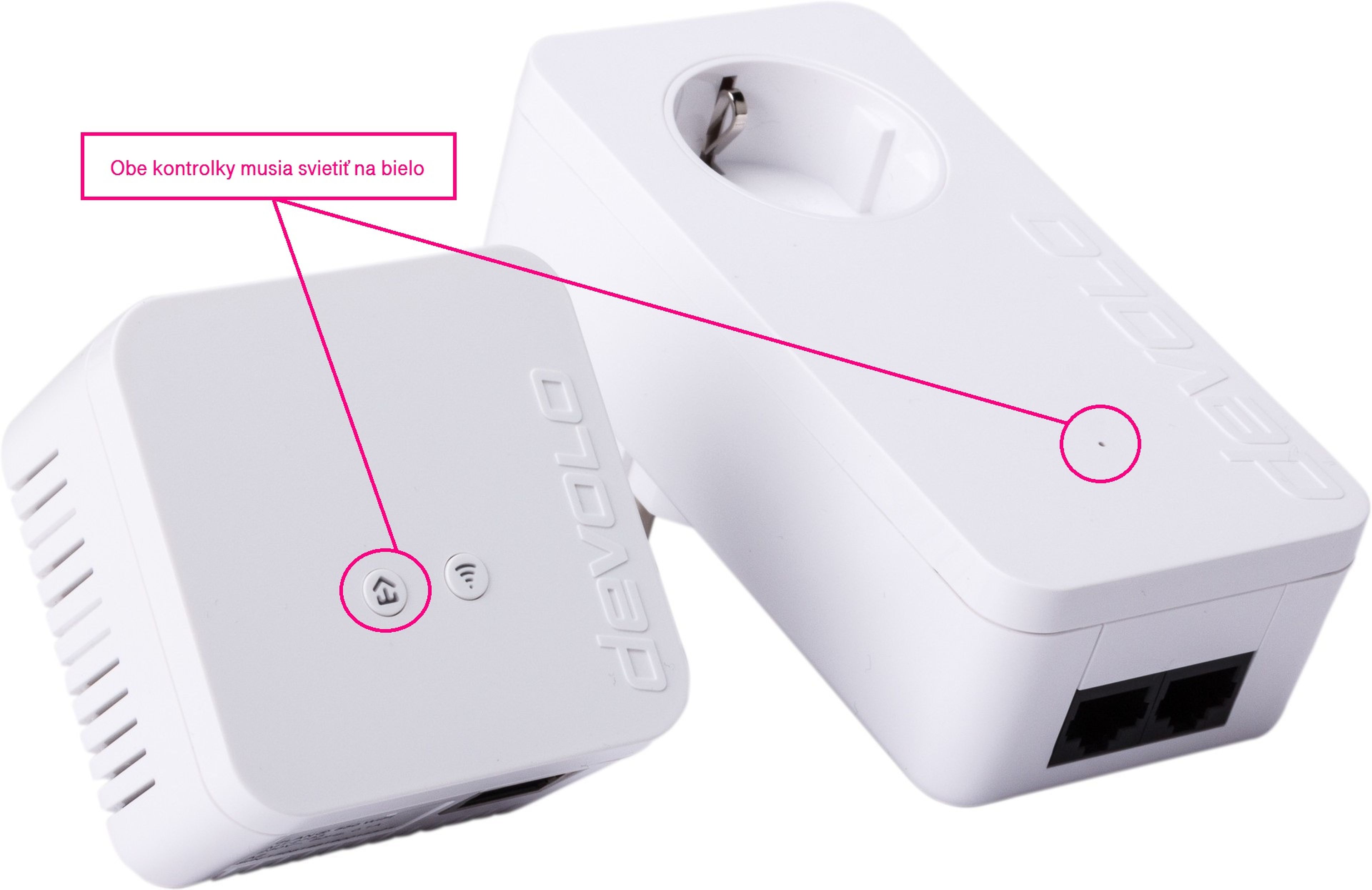 Power-Line-adaptér-Devolo Označenie kontroliek na power line adaptéri, ktoré majú svietiť na bielo