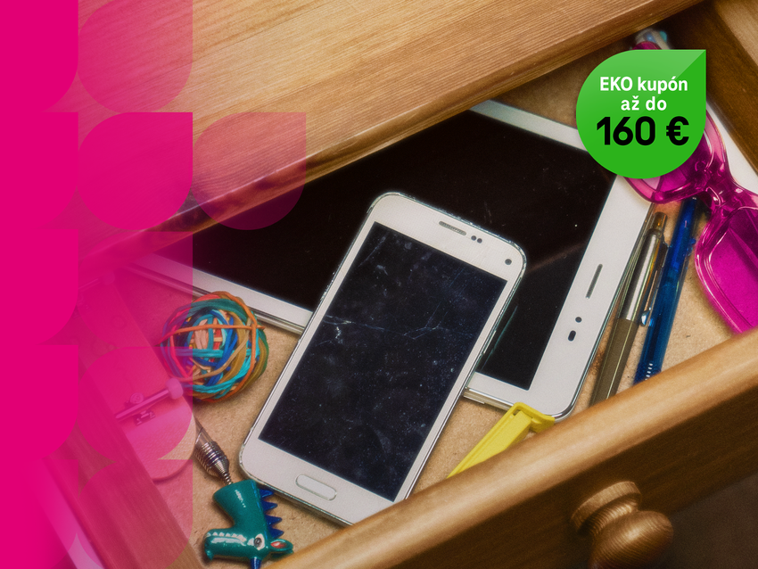 Telefóny v zásuvke s farebnými okuliarmi, elastickými páskami a zeleným EKO kupónom až do 160 €.