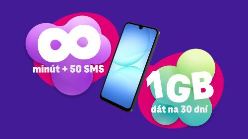 Mobilný telefón so službami: neobmedzené minúty, 50 SMS a 1GB dát na 30 dní.