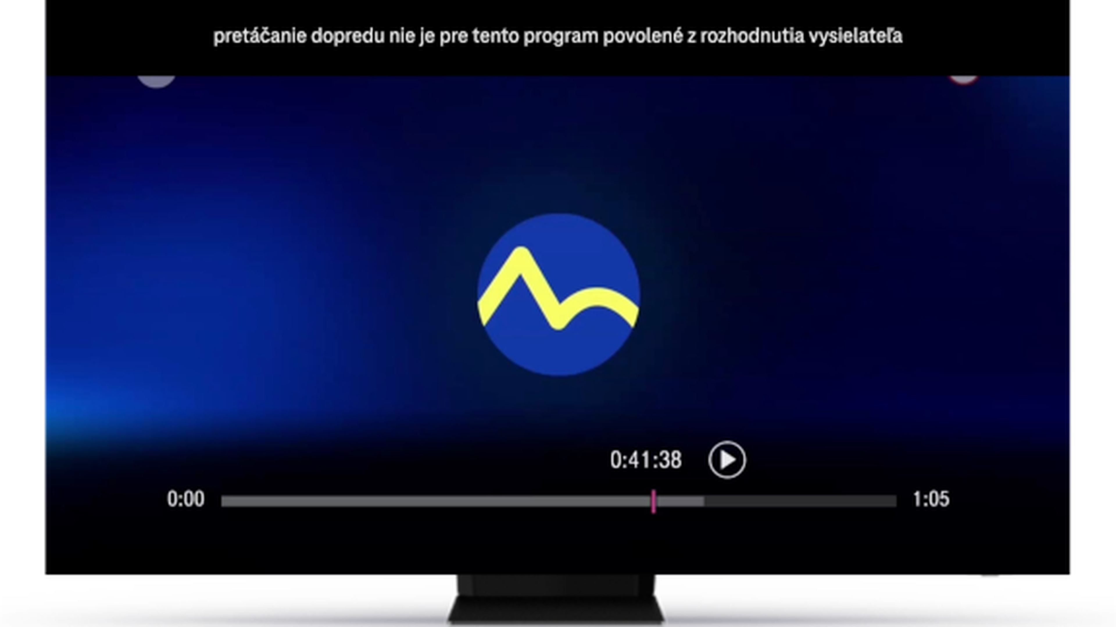 Obrazovka s vyobrazením hlášky o nepovoleni pretáčania reklám