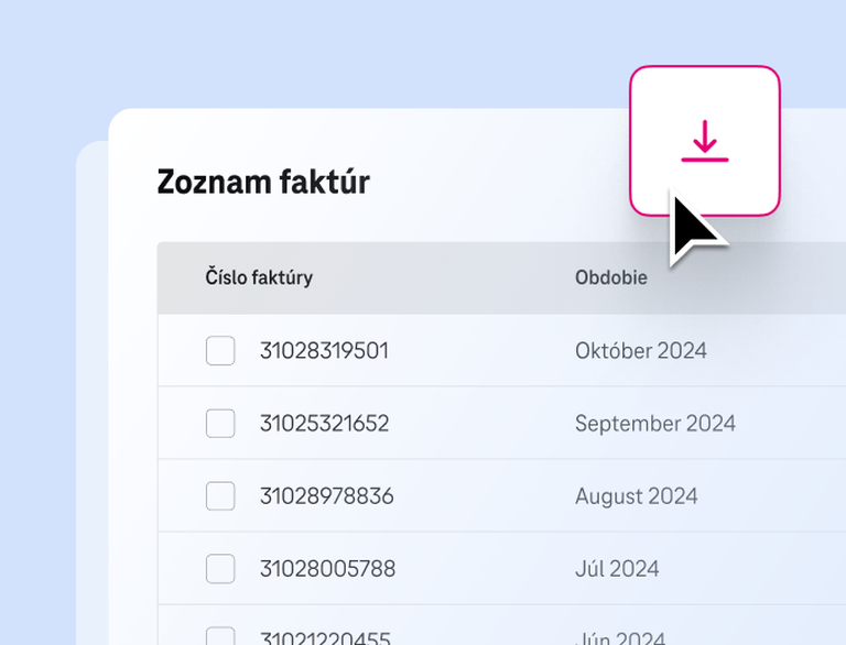 Zoznam faktúr na portály Moja Firma od Telekomu