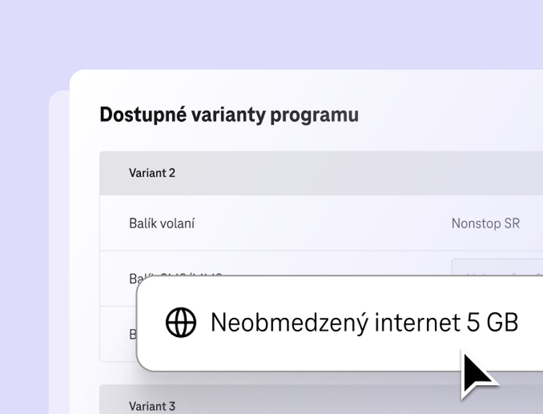 Dostupné varianty programu v rámci portálu Moja Firma od Telekomu