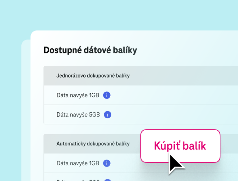 Ponuka dátových balíkov na dokúpenie dát pre firmy v portáli Moja Firma od Telekomu