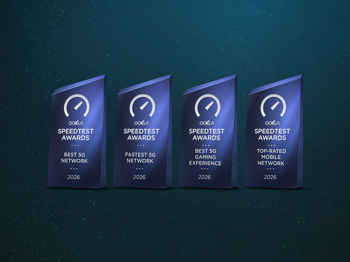 Ocenenia Ookla Speedtest Awards 2025 – najlepšia mobilná sieť, najrýchlejšia mobilná sieť a najlepší mobilný gaming zážitok.