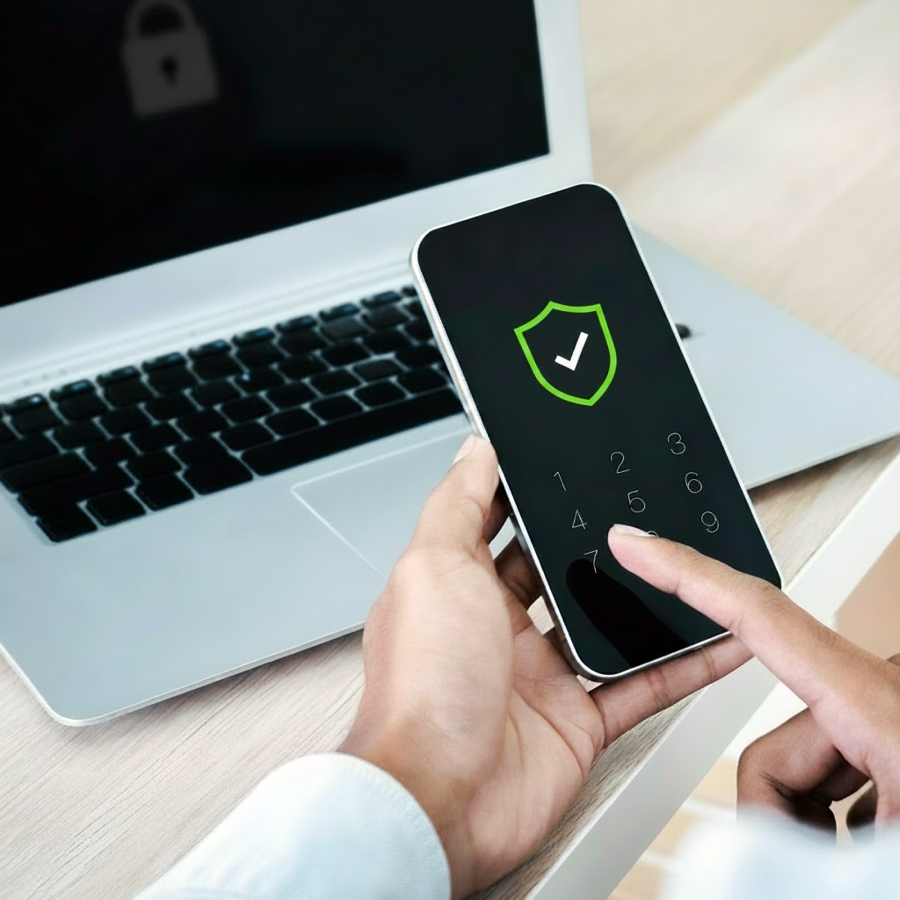 Používateľ zadáva kód na mobilnom zariadení – OnNet Security ako automatická ochrana pred nebezpečnými webmi a kybernetickými hrozbami.