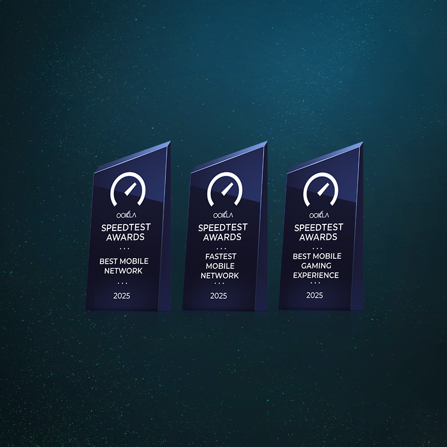 Ocenenia Okla Speedtest Awards 2025 – najlepšia mobilná sieť, najrýchlejšia mobilná sieť a najlepší mobilný gaming zážitok.