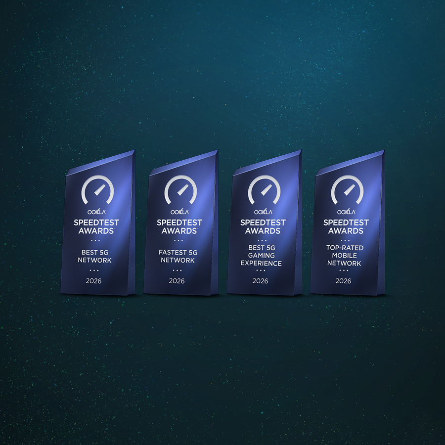 Ocenenia Ookla Speedtest Awards 2025 – najlepšia mobilná sieť, najrýchlejšia mobilná sieť a najlepší mobilný gaming zážitok.