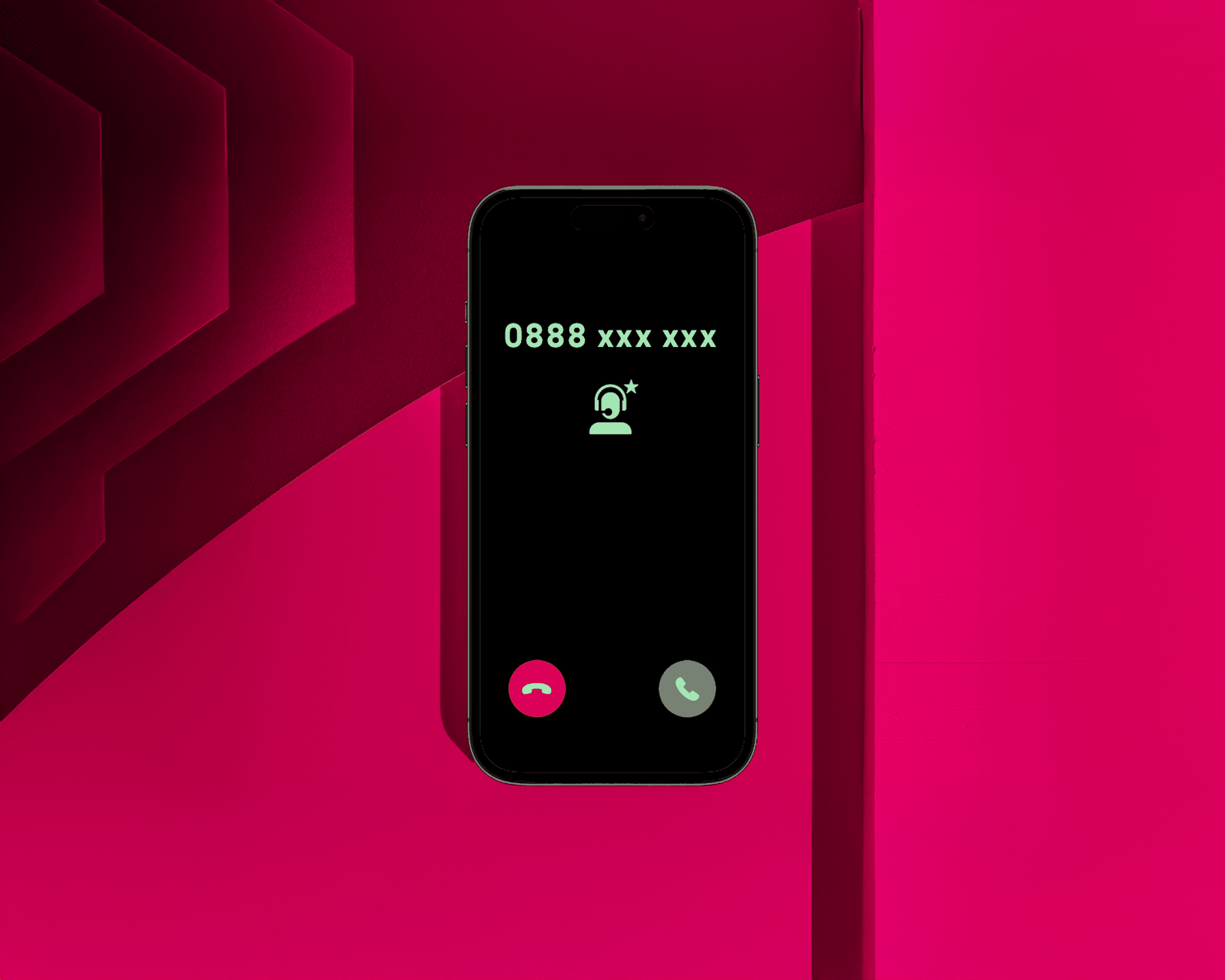 ilustračný obrázok mobilného telefónu, na ktorom je znázornené tel. č. 0888 XXX XXX